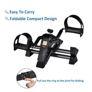 IPKIG Folding Pedal Exerciser - Portable Desk Bike, Under Desk Bike Pedal Exerciser for Leg and Arm Exercise, Low Impact, Adjustable Fitness Rehab Equipment for Seniors, Elderly (Black)