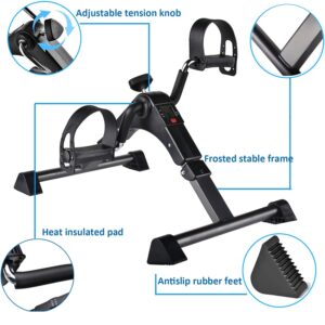 IPKIG Folding Pedal Exerciser - Portable Desk Bike, Under Desk Bike Pedal Exerciser for Leg and Arm Exercise, Low Impact, Adjustable Fitness Rehab Equipment for Seniors, Elderly (Black)