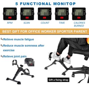 IPKIG Folding Pedal Exerciser - Portable Desk Bike, Under Desk Bike Pedal Exerciser for Leg and Arm Exercise, Low Impact, Adjustable Fitness Rehab Equipment for Seniors, Elderly (Black)