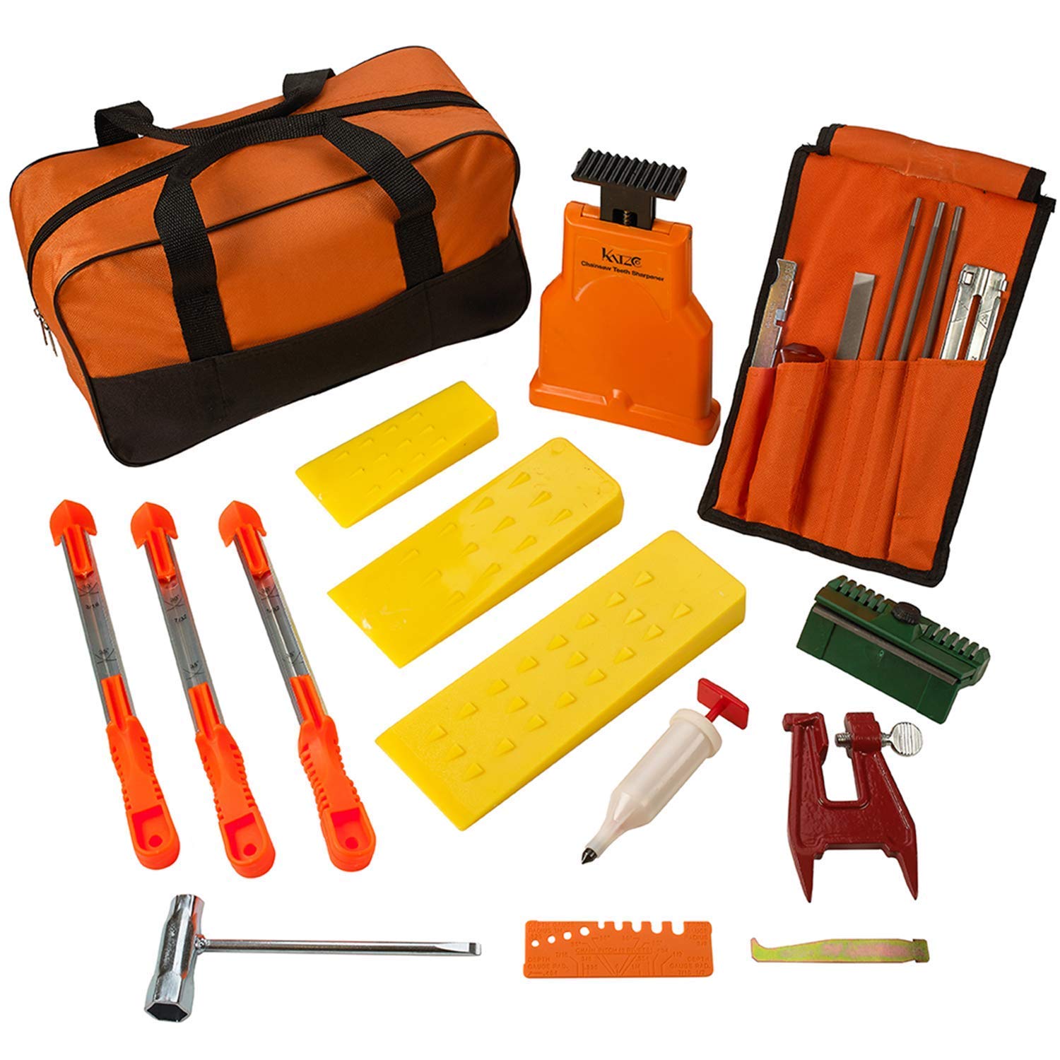 Katzco Deluxe Chainsaw Sharpener Kit with Storage Bag - 20 Pieces - Sharpening Set for Wood, Bone, PVC, Tree Pruning, Camping, Hunting, Toolbox, Bushcraft, Landscaping, Yard Work, and Survival Gear