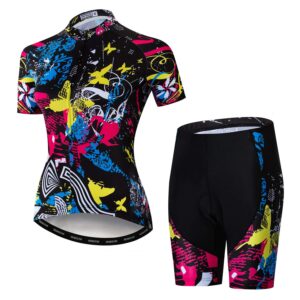 women's cycling jersey set bike t-shirt reflective+5d padded shorts s-3xl