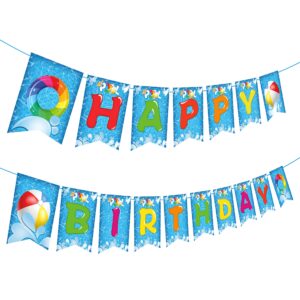 joy bang pool party banner, pool party decorations, happy birthday banner for summer swimming hawaiian beach tropical theme decor for kids adults, birthday party favors supplies