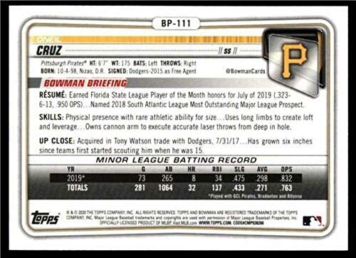 2020 Bowman Prospects #BP-111 Oneil Cruz Pittsburgh Pirates RC Rookie MLB Baseball Trading Card