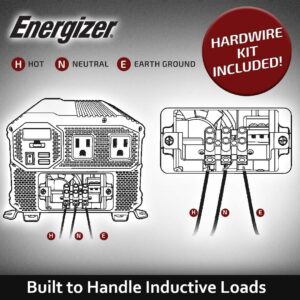 Energizer 3000 Watts Power Inverter Modified Sine Wave Car Inverter, 12V to 110 Volts, Two AC Outlets, Two USB Ports (2.4 Amp) Hardwire Kit, Battery Cables Included – ETL Approved Under UL STD 458