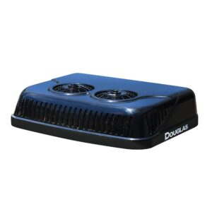 douglas d20 rooftop air conditioner, 9800btu 12v, black, no idle, battery powered complete unit