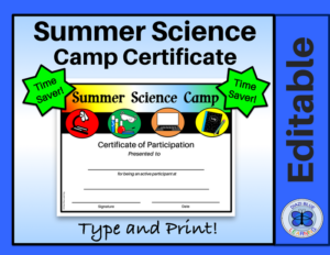 summer science camp certificate