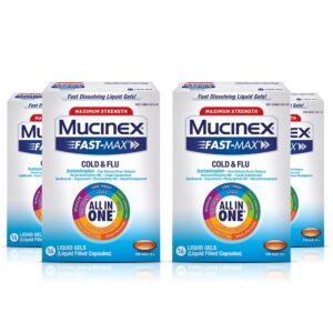 mucinex fast-max maximum strength cold & flu all in one, multi-symptom relief, pain reliever, fever reducer, cough suppressant, expectorant, nasal decongestant, 16 liquid gels (pack of 4)