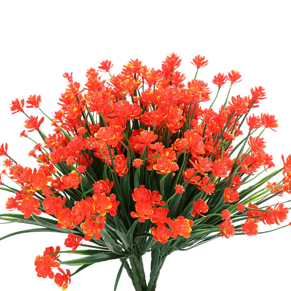 HAPLIA 8 Bundles Artificial Flowers, Fake Artificial Greenery UV Resistant No Fade Faux Plastic Plants for Wedding Bridle Bouquet Indoor Outdoor Home Garden Kitchen Office Table Vase (Orange Red)