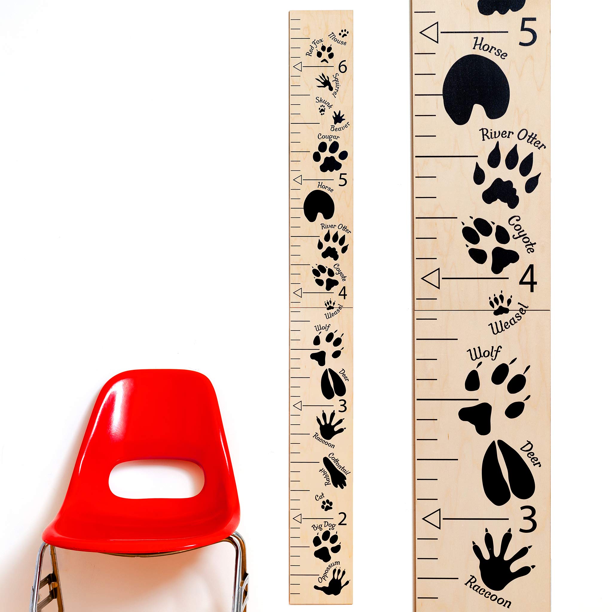 HEADWATERS STUDIO Kids Wooden Wall Growth Chart, Boys and Girls - Height Chart & Height Measurement Ruler for Wall - Kids Nursery Wall Decor and Room Hanging Wall Decor - Natural w/Animal Tracks