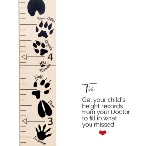 HEADWATERS STUDIO Kids Wooden Wall Growth Chart, Boys and Girls - Height Chart & Height Measurement Ruler for Wall - Kids Nursery Wall Decor and Room Hanging Wall Decor - Natural w/Animal Tracks