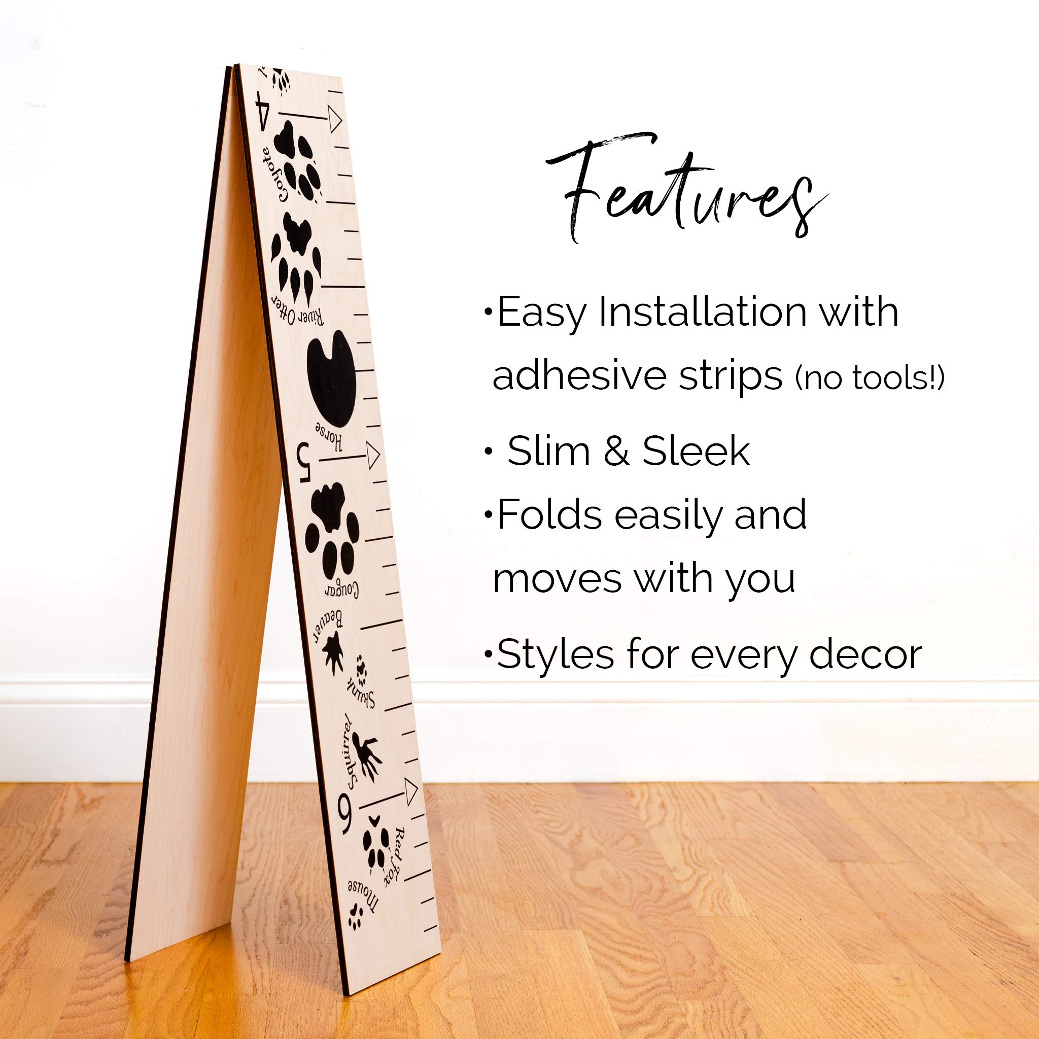 HEADWATERS STUDIO Kids Wooden Wall Growth Chart, Boys and Girls - Height Chart & Height Measurement Ruler for Wall - Kids Nursery Wall Decor and Room Hanging Wall Decor - Natural w/Animal Tracks