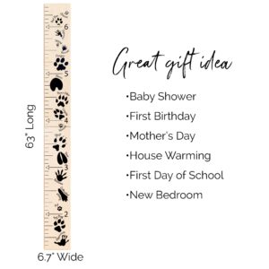 HEADWATERS STUDIO Kids Wooden Wall Growth Chart, Boys and Girls - Height Chart & Height Measurement Ruler for Wall - Kids Nursery Wall Decor and Room Hanging Wall Decor - Natural w/Animal Tracks