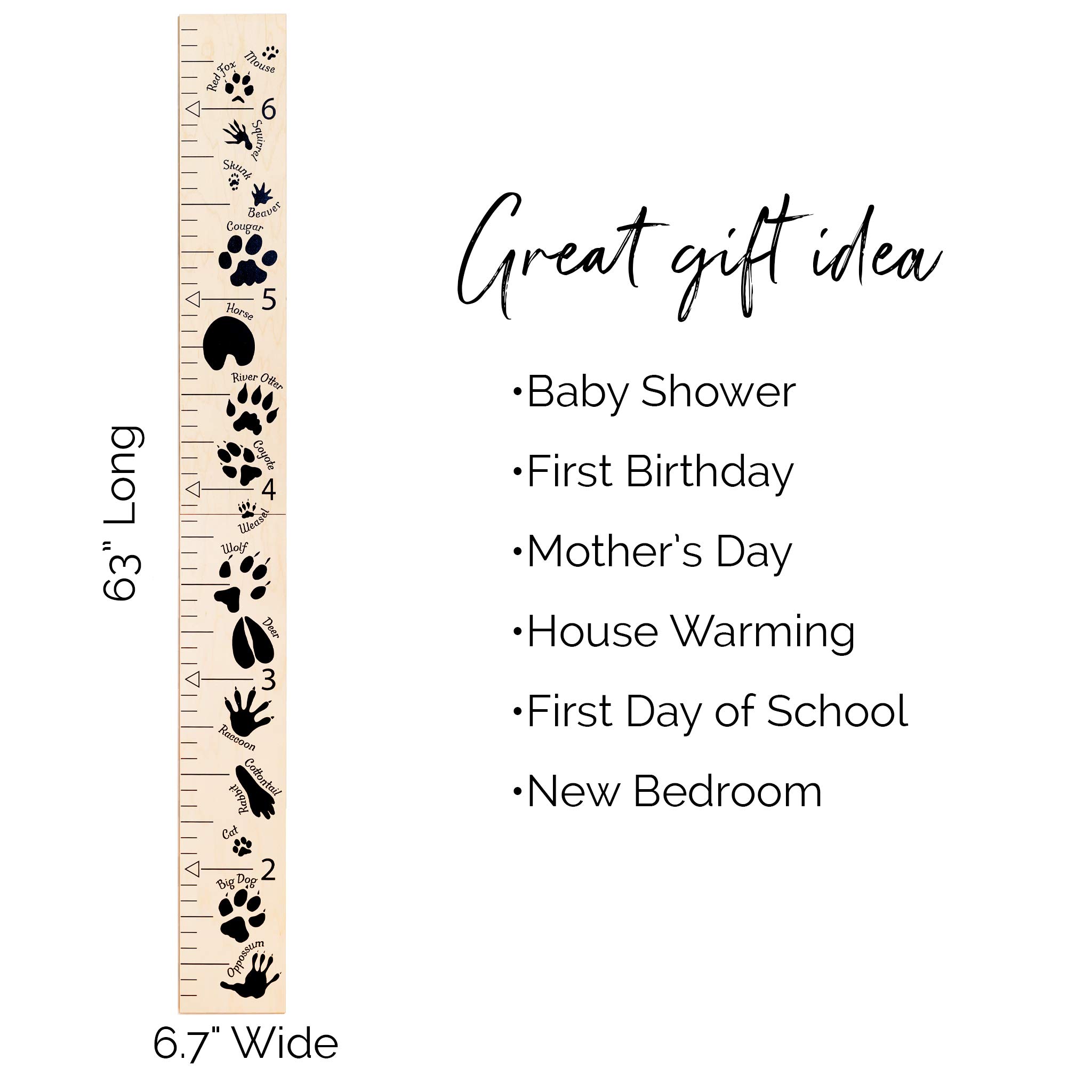 HEADWATERS STUDIO Kids Wooden Wall Growth Chart, Boys and Girls - Height Chart & Height Measurement Ruler for Wall - Kids Nursery Wall Decor and Room Hanging Wall Decor - Natural w/Animal Tracks