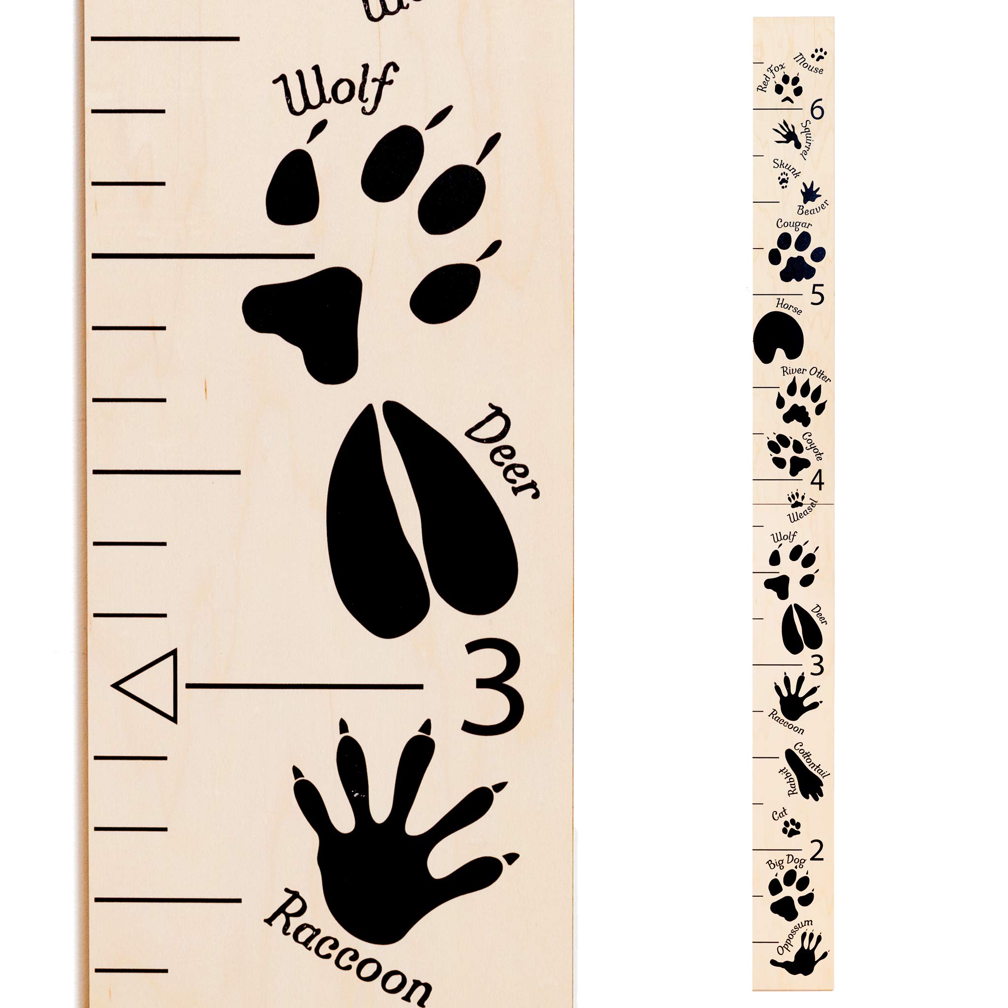 HEADWATERS STUDIO Kids Wooden Wall Growth Chart, Boys and Girls - Height Chart & Height Measurement Ruler for Wall - Kids Nursery Wall Decor and Room Hanging Wall Decor - Natural w/Animal Tracks