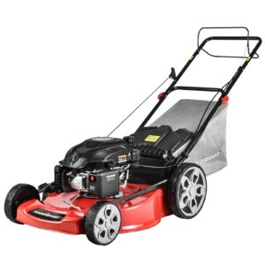 powersmart self propelled lawn mower, 22 inch lawn mower self-propelled, 200cc 4-stroke engine, 3 in 1 gas lawn mower with bag, 5 cutting heights adjustable (1.2''-3.5'')