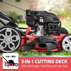 PowerSmart Self Propelled Lawn Mower, 22 Inch Lawn Mower Self-propelled, 200CC 4-Stroke Engine, 3 in 1 Gas Lawn Mower with Bag, 5 Cutting Heights Adjustable (1.2''-3.5'')