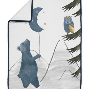 Sweet Jojo Designs Woodland Bear and Owl Baby Boy Girl Nursery Crib Bedding Set - 4 Pieces - Navy Blue, Grey, Gold and Black Celestial Moon Star Watercolor Forest