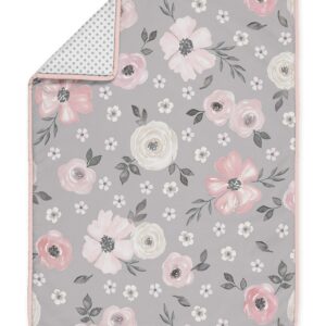 Sweet Jojo Designs Grey Watercolor Floral Baby Girl Nursery Crib Bedding Set - 4 Pieces - Blush Pink Gray and White Shabby Chic Rose Flower Polka Dot Farmhouse