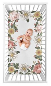 sweet jojo designs vintage floral boho girl fitted crib sheet baby or toddler bed nursery photo op - blush pink, yellow and green shabby chic rose flower farmhouse
