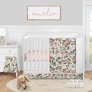 Sweet Jojo Designs Vintage Floral Boho Girl Fitted Crib Sheet Baby or Toddler Bed Nursery Photo Op - Blush Pink, Yellow and Green Shabby Chic Rose Flower Farmhouse