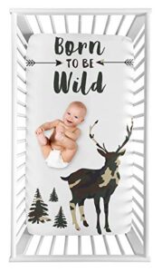 sweet jojo designs woodland camo deer boy fitted crib sheet baby or toddler bed nursery photo op - beige, green and black rustic forest animal camouflage