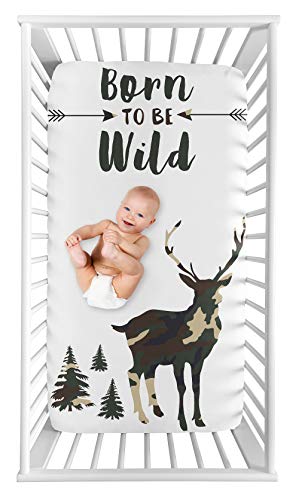 Sweet Jojo Designs Woodland Camo Deer Boy Fitted Crib Sheet Baby or Toddler Bed Nursery Photo Op - Beige, Green and Black Rustic Forest Animal Camouflage