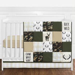 Sweet Jojo Designs Woodland Camo Deer Boy Fitted Crib Sheet Baby or Toddler Bed Nursery Photo Op - Beige, Green and Black Rustic Forest Animal Camouflage