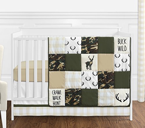 Sweet Jojo Designs Woodland Camo Deer Boy Fitted Crib Sheet Baby or Toddler Bed Nursery Photo Op - Beige, Green and Black Rustic Forest Animal Camouflage