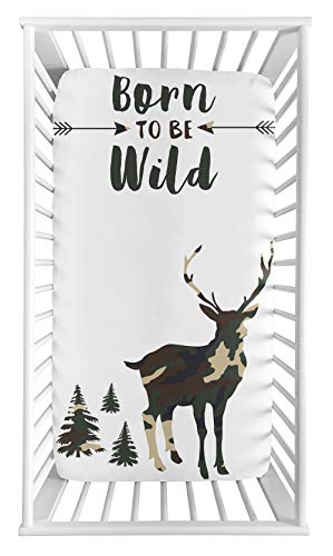 Sweet Jojo Designs Woodland Camo Deer Boy Fitted Crib Sheet Baby or Toddler Bed Nursery Photo Op - Beige, Green and Black Rustic Forest Animal Camouflage