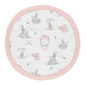 sweet jojo designs woodland bunny floral girl baby playmat tummy time infant play mat - blush pink and grey boho watercolor rose flower dream catcher