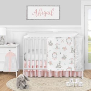 Sweet Jojo Designs Woodland Bunny Floral Girl Baby Playmat Tummy Time Infant Play Mat - Blush Pink and Grey Boho Watercolor Rose Flower Dream Catcher