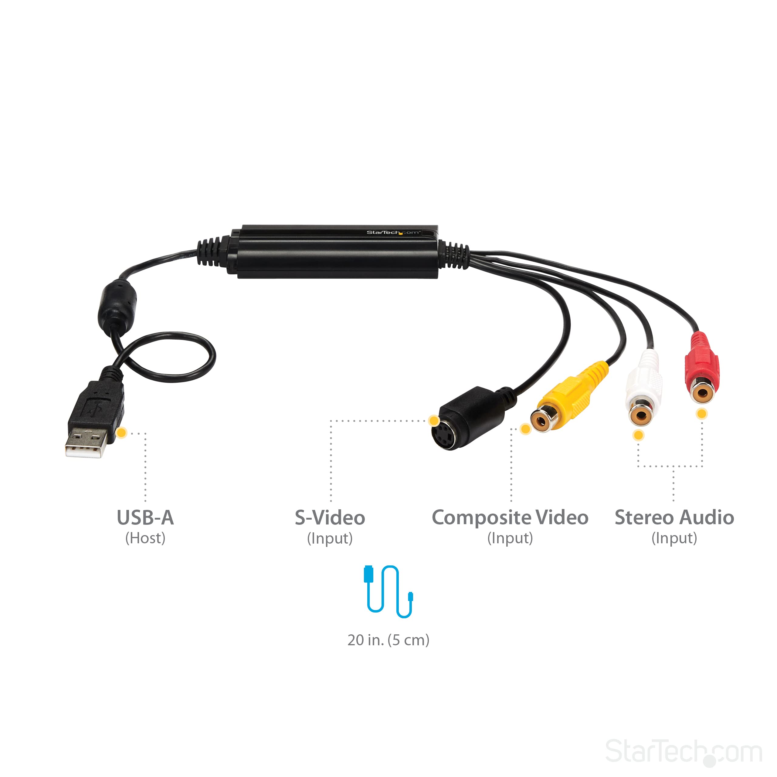 StarTech.com USB Video Capture Adapter Cable - S-Video/Composite to USB 2.0 SD Video Capture Device Cable - Twain Support - Analog to Digital Converter for Media Storage - Windows Only (SVID2USB232)