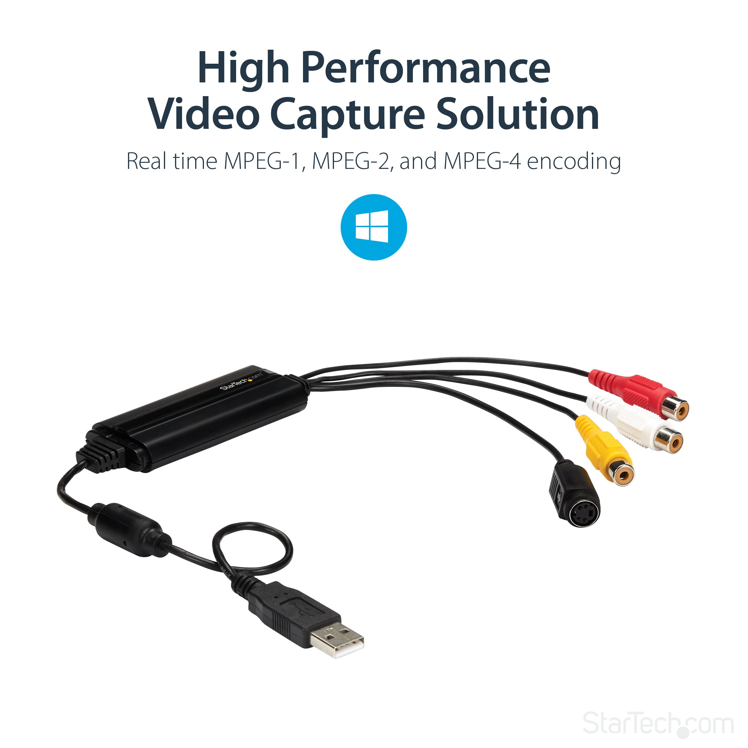 StarTech.com USB Video Capture Adapter Cable - S-Video/Composite to USB 2.0 SD Video Capture Device Cable - Twain Support - Analog to Digital Converter for Media Storage - Windows Only (SVID2USB232)