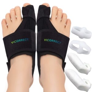 vicorrect bunion corrector & bunion toe separators, orthopedic bunion splint for big toe pain relief and toe straightening, hallux valgus brace for day/night support