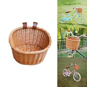 moontie bike basket front basket wicker bicycle basket, sugar honey leather belt handmade natural rattan bike storage basket