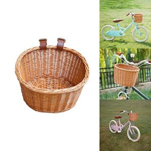 Moontie Bike Basket Front Basket Wicker Bicycle Basket, Sugar Honey Leather Belt Handmade Natural Rattan Bike Storage Basket