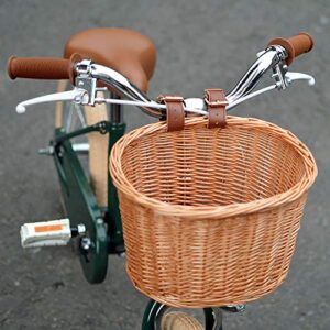 Moontie Bike Basket Front Basket Wicker Bicycle Basket, Sugar Honey Leather Belt Handmade Natural Rattan Bike Storage Basket