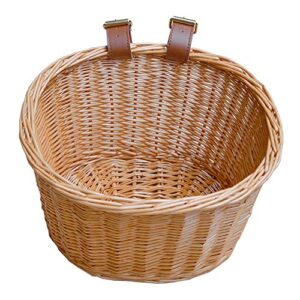 Moontie Bike Basket Front Basket Wicker Bicycle Basket, Sugar Honey Leather Belt Handmade Natural Rattan Bike Storage Basket