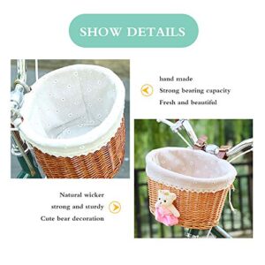 Moontie Bike Basket Front Basket Wicker Bicycle Basket, Sugar Honey Leather Belt Handmade Natural Rattan Bike Storage Basket