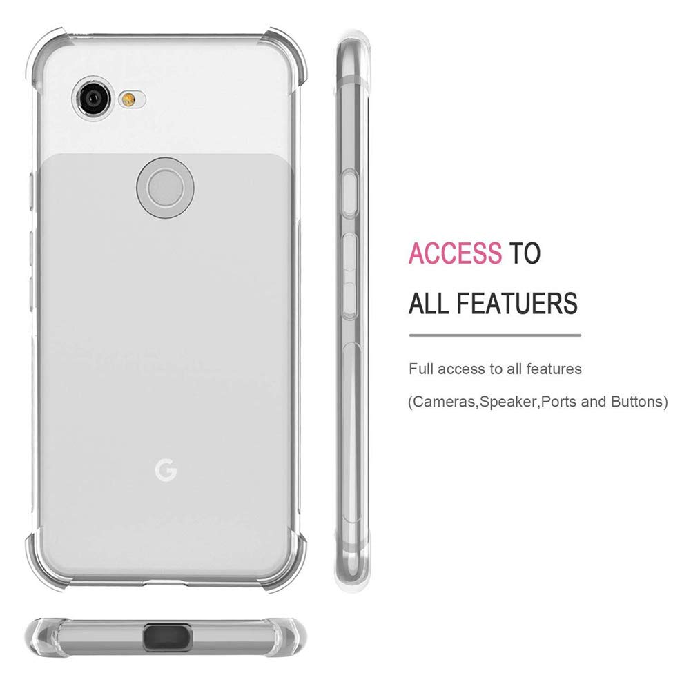 Google Pixel 3 XL Clear Shock Proof Case with 4 Reinforced Corner Cushions Soft TPU Silicone Shock Absorption Bumper Pixel 3XL Cover (Clear)