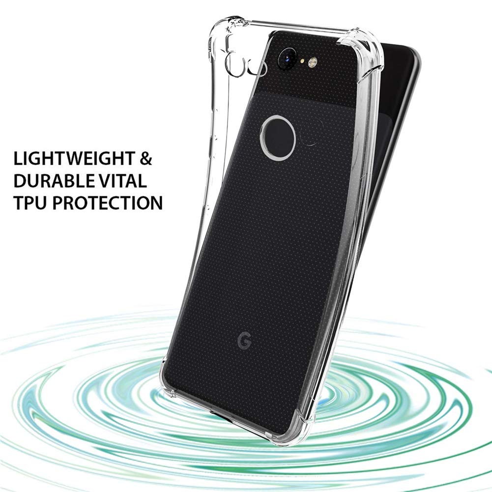 Google Pixel 3 XL Clear Shock Proof Case with 4 Reinforced Corner Cushions Soft TPU Silicone Shock Absorption Bumper Pixel 3XL Cover (Clear)