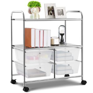 relax4life storage cart w/four drawers, wheels and two shelves, stable steel frame craft cart for office,home, make up storage and files arrangement storage cart organizer (clear)