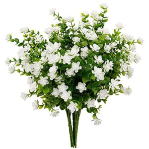 ijiang 6pcs artificial flowers outdoor fake flowers for decoration uv resistant faux plastic greenery shrubs plants home garden porch window box decor (white)