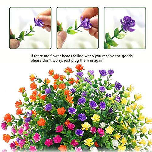 IJIANG 6Pcs Artificial Flowers Outdoor Fake Flowers for Decoration UV Resistant Faux Plastic Greenery Shrubs Plants Home Garden Porch Window Box Decor (White)