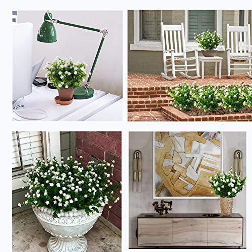 IJIANG 6Pcs Artificial Flowers Outdoor Fake Flowers for Decoration UV Resistant Faux Plastic Greenery Shrubs Plants Home Garden Porch Window Box Decor (White)