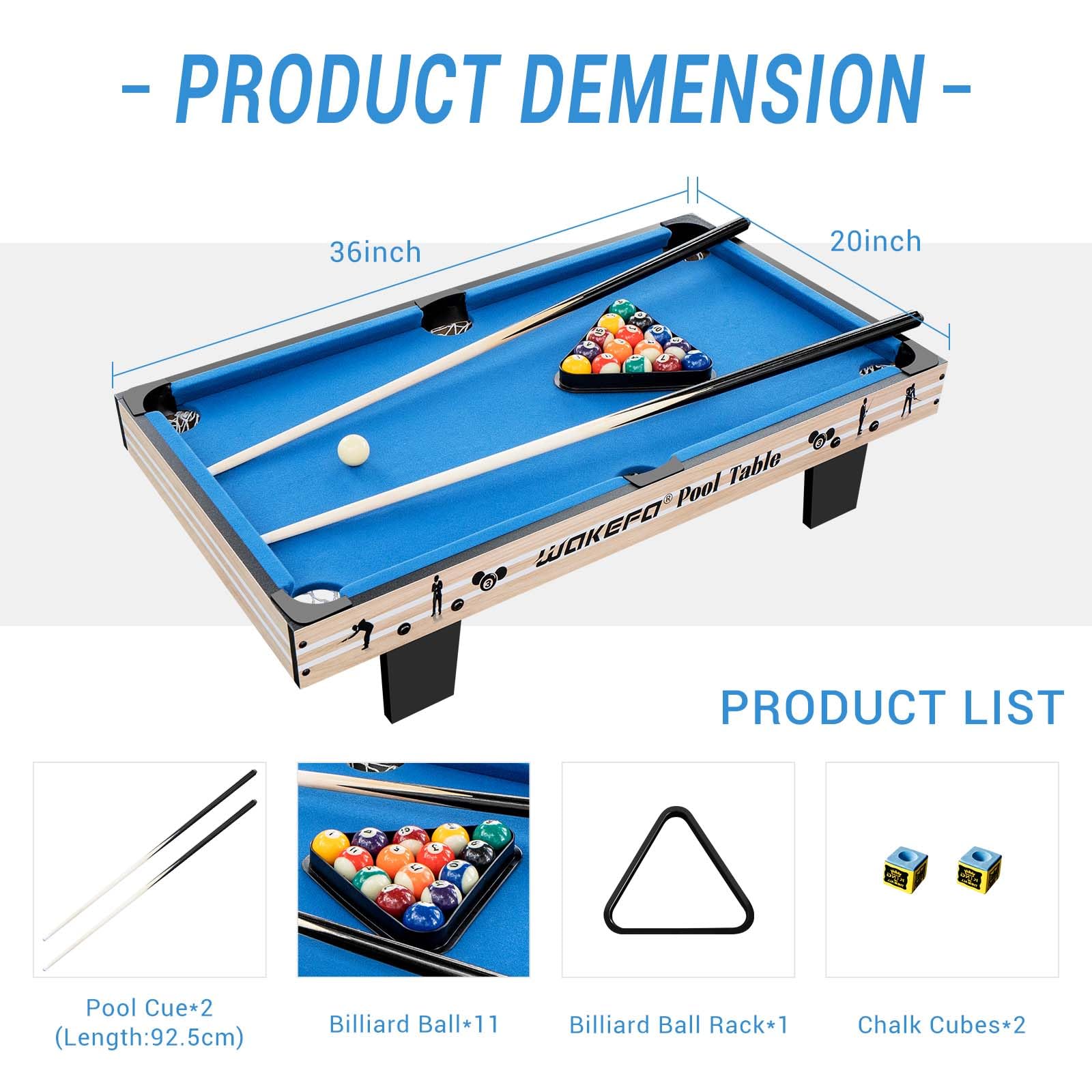 Mini Pool Table Top Games: 36-Inch Tabletop Billiards Table Set with 16 Pool Balls, 2 Cues, 1 Triangle Rack, 2 Chalks & 1 Table Brush, Portable Pool Games for Kids, Children,Dog,Cat,Pet, Family Game