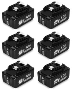 amityke 6pack compatible with makita18v battery 5.0ah, replacement battery for makita with power indicator, bms safty system-for bl1830b, bl1815, bl1825, bl1835, bl1845