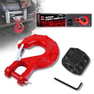 ambull heavy duty forged steel 3/8" grade 70 safety latch winch cable hook stopper & clevis slip hook sets, included allen wrench,max 35,000 lbs, red