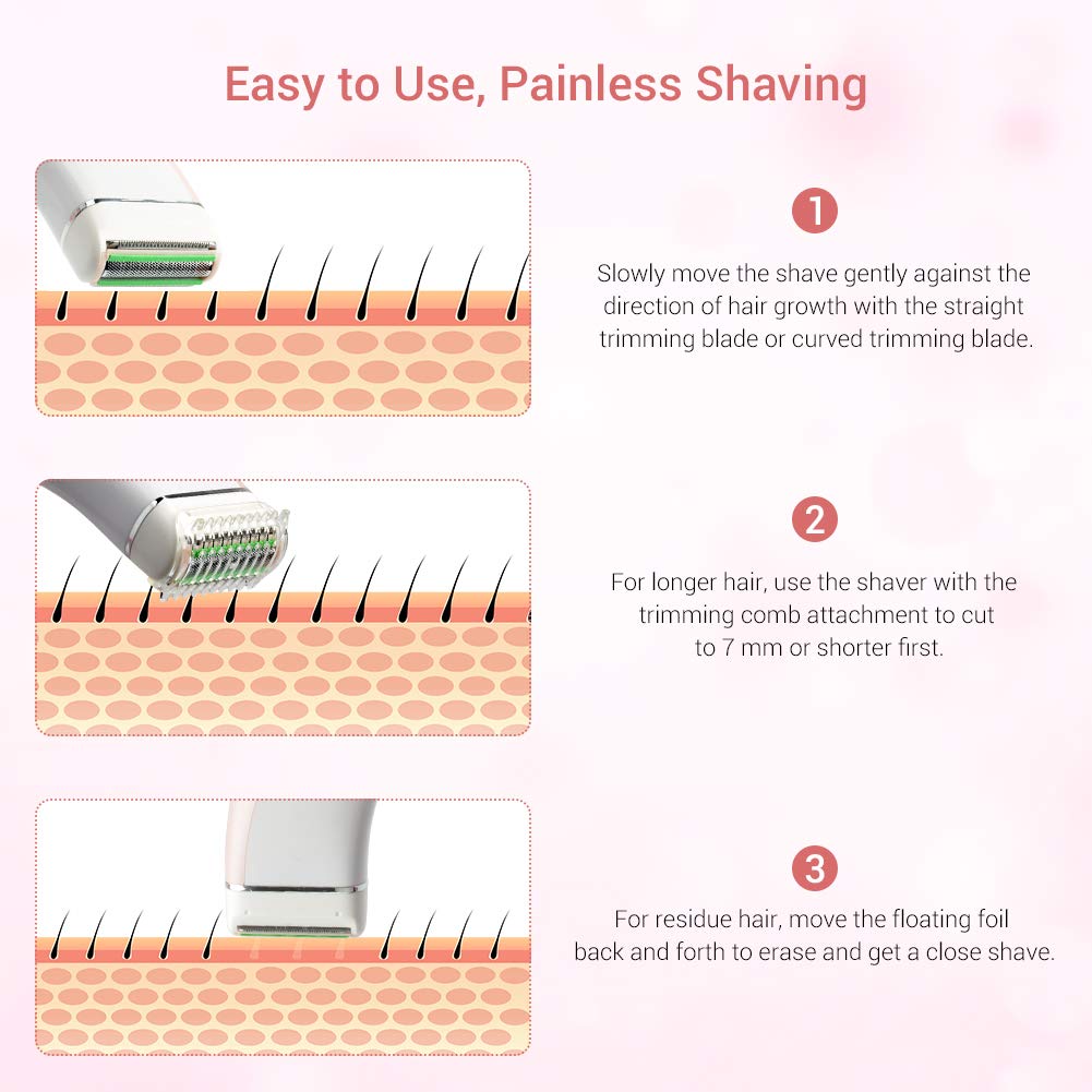 Electric Razor for Women, Nicare Women Electric Shaver with 3-1 Shaving Blade for Bikini Trimmer Body Hair Removal for Legs and Underarms Rechargeable Painless Cordless Wet and Dry Use