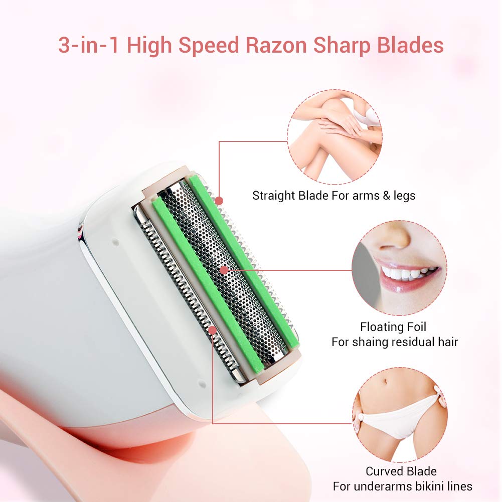 Electric Razor for Women, Nicare Women Electric Shaver with 3-1 Shaving Blade for Bikini Trimmer Body Hair Removal for Legs and Underarms Rechargeable Painless Cordless Wet and Dry Use